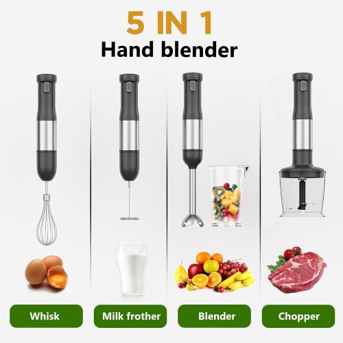 5-in-1 Cordless Immersion Blender with Rechargeable Handheld Battery