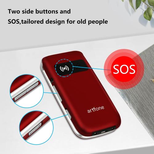 artfone 4G Volte Flip Phones Unlocked for Seniors丨Big Buttons Cell Phone for Elderly & Kids丨Clear Sound丨SOS Button丨Talking Clock丨Speed Dial丨Charging Dock丨Camera丨Talking Numbers丨USB-C,T-Mobile - G3 Red