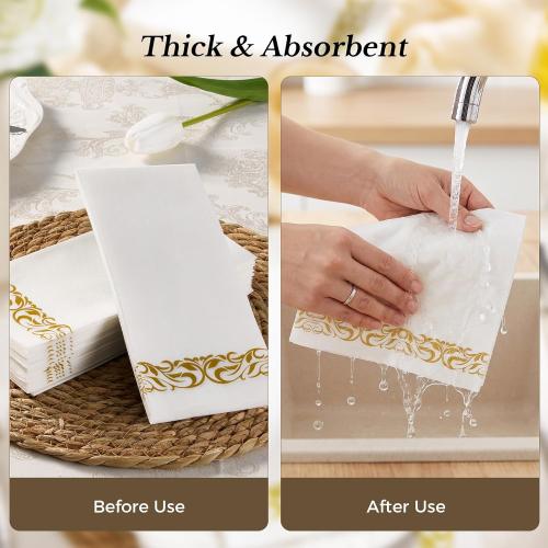BESTVIP 1 Pack‼️ Disposable Hand Towels for Bathroom, Linen Feel, Gold