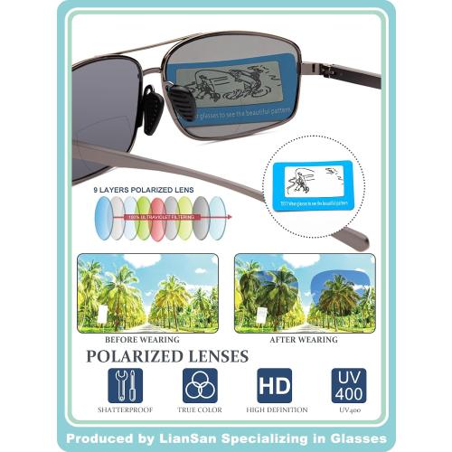 LianSan Retro Polarized Bifocal Sunglasses for Men Women,Metal Frame Top Clear Sun Readers with UV Protection Anti Glare(Gunmetal,1.50x)