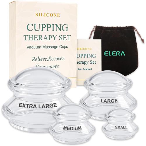 ELERA Silicone Cupping Therapy Set – Transparent Massage Cups in 4 Sizes (XL, L, M, S) for Body Relaxation, Cellulite & Home Wellness (Gourd Shape 4-Pack)