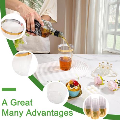 1  Pack‼️ with 20 cup of  20 oz Gold Plastic Cups, Elegant Gold Rimmed Plastic Cups, Disposable Cocktail Glasses Wine Glasses, 20 oz Premium Tumblers Perfect for Birthday, Party & Wedding