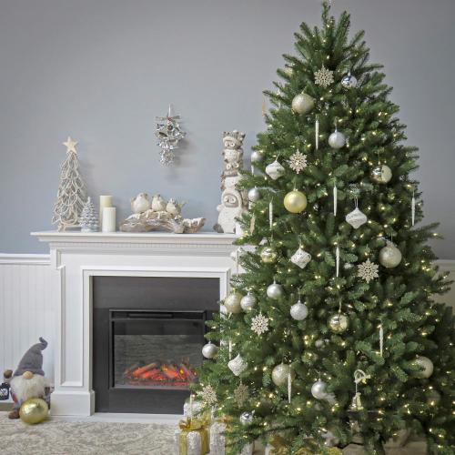 National Tree Company 9 ft Pre-Lit Dunhill Fir Artificial Christmas Tree, 900 LED Lights, 4,026 Tips, Foot Pedal, 10 Light Functions, Includes Stand, Green