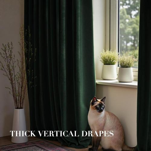 Nemia Dark Green Velvet Curtains Thermal Insulated Blackout Curtain for Bedroom Window Living Room Darkening Luxury Vintage 104 Inches Long Heavy Drapes Panels Rod Pocket Set of 2
