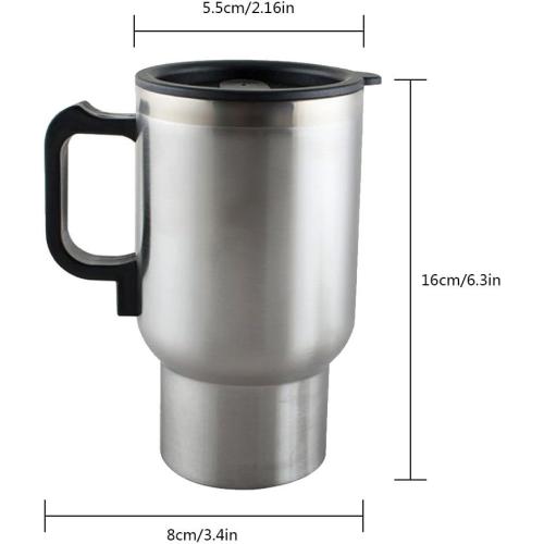 12V Car Heating Cup Car Heated Mug, 450ml Stainless Steel Travel Electric Coffee Cup 14oz. Insulated Heated Preservation Mug