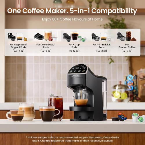 Magician2 Mini 5-in-1 Coffee Maker & Machine for Pods & Grounds, LED Touch