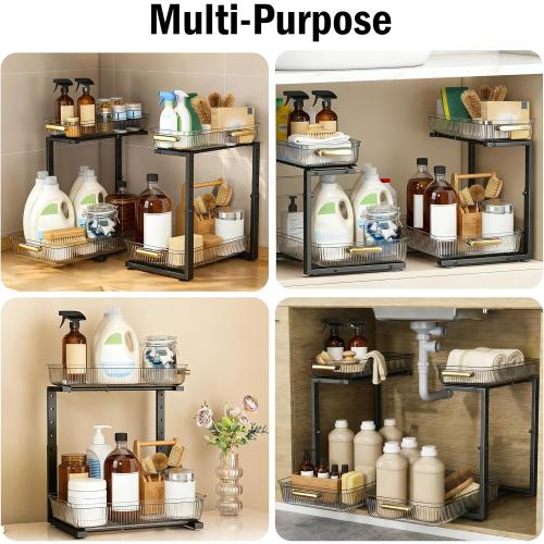 ARSTPEOE Under Sink Organizer - 2 Pack Multi-Purpose Pull-Out Storage Shelf
