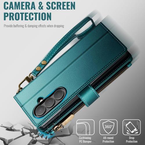 Vinich for Samsung Galaxy Z Fold 7 Wallet Case with Card Holder, Bluegreen