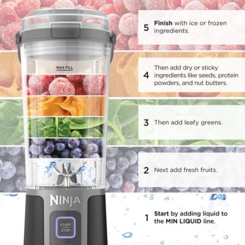 Ninja Blast 16 oz Portable Personal Blender with Leak Proof Lid and Easy Sip Spout, Smoothie Blender, Black BC100BK