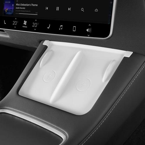 Temmis Center Console Wireless Charging Mat for Tesla Model 3 2021-2023 / Model Y 2021-2024, Anti-Slip Waterproof Silicone Phone Pad Cover for Model 3/Y (White)