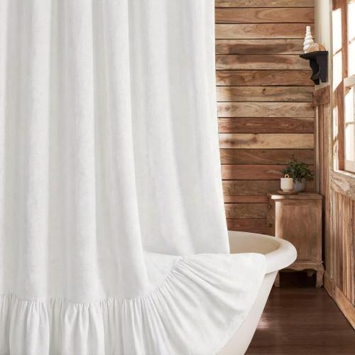 Farmhouse Shower Curtain Ruffle Linen White 72 W x 84 L