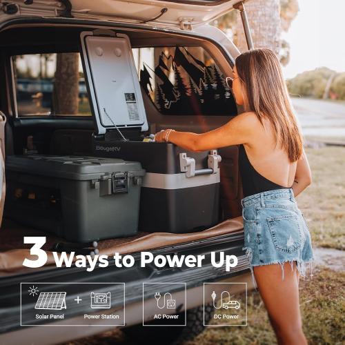 BougeRV 12V Refrigerator 42 Quart, Electric Car Cooler with MAX/ECO Mode | 12/24V DC, 45dB Quiet, -4~50°F, 3-level Battery Protection for Truck, RV, Camping, Use as freezer or refrigerator