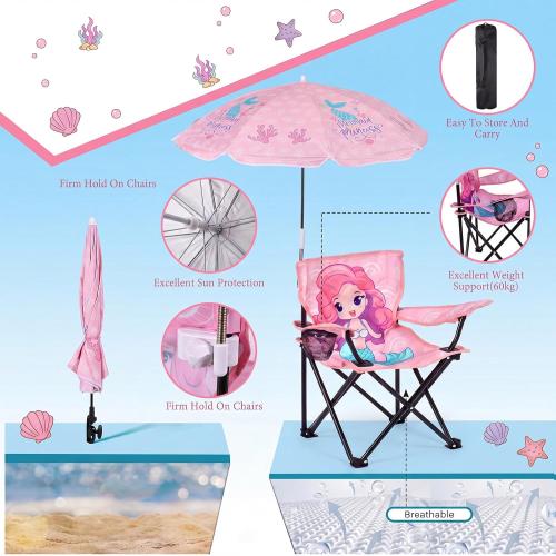Redbaker Mermaid Kids Beach Chair with Umbrella Pink Toddler Chair