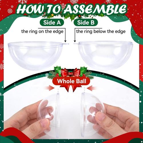 20 Pack Clear Plastic Fillable Ornament Ball
