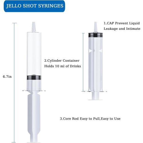 125 Pack Jello Syringes with Caps, 10ml Reusable Plastic Syringes for Party Desserts, Jelly, Pudding, Juice - BPA-Free Halloween Thanksgiving Christmas Birthday Supplies