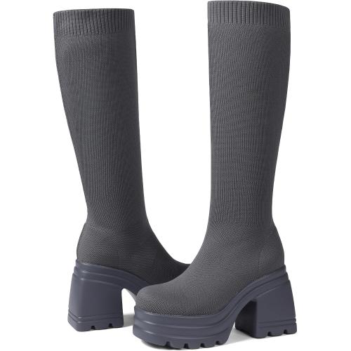 SIZE 7.5 CELNEPHO Women Knee High Boots Knit Sock Chunky Heel Platform Tall Boots