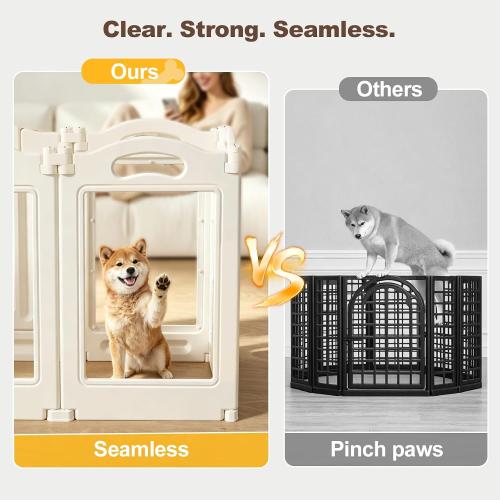 Foldable Clear Acrylic Dog Playpen with Door,  Acrylic Puppy Playpen, Easy Assemble Indoor Pet Fence with White Frame, Clear Dog Playpen for Puppies & Animal