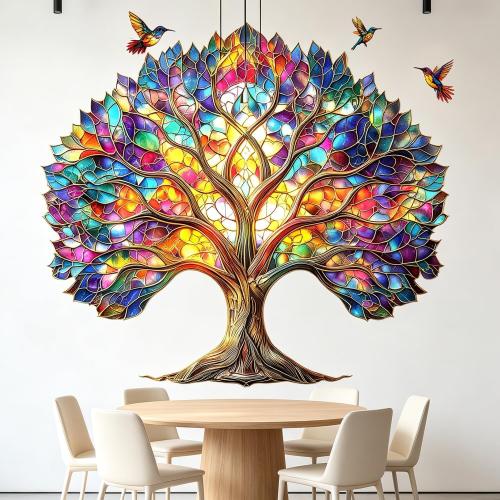 Stained Glass Tree of Life Birds Peel and Stick Wall Decals Decor Stickers