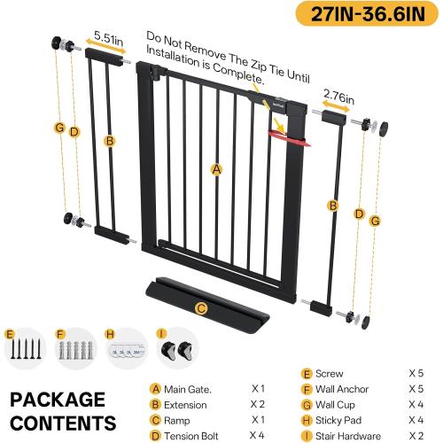 InnoTruth 27-36.6 in Wide Baby Gate for Stairs and Doorways, Black