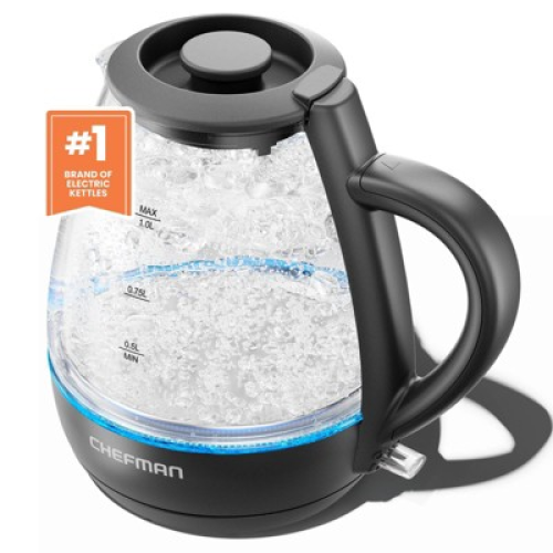 Chefman 1L Rapid-Boil Kettle with Automatic Shutoff - Black ‼️has stains and could have broken items ‼️