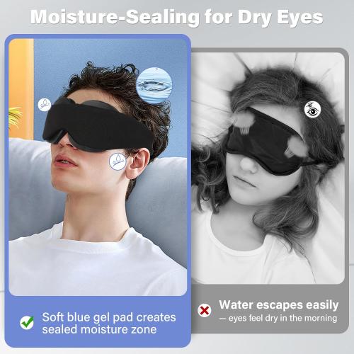 Sleep Mask for Dry Eyes, 100% Blackout Hydrating Sleeping Mask Black