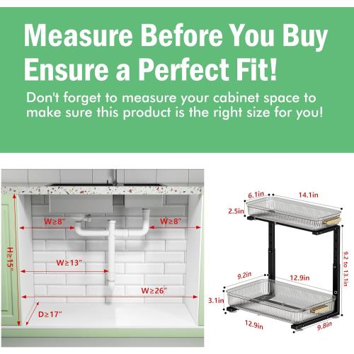 ARSTPEOE Under Sink Organizer - 2 Pack Multi-Purpose Pull-Out Storage Shelf