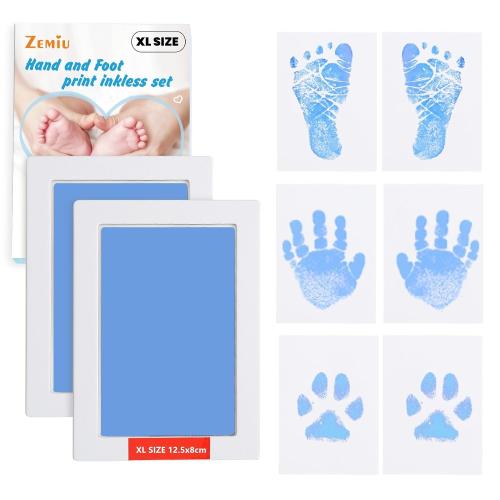 2-Pack Large Clean-Touch Ink Pads, Baby Handprints and Footprints for 0-18 Months, Inkless Hand and Footprint Kit,Baby Print,DIY Newborn Keepsake Gifts,Cat/Dog Paw Print Kit-Light Blue