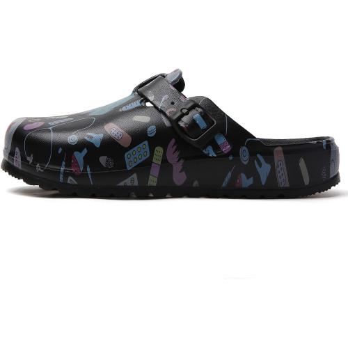 Size 8 Arch Support Nurse Clogs for Women: Non Slip Work Shoes Waterproof Garden Clogs - Adjustable Buckle Mules - Slip-On Cushion Slippers Slides