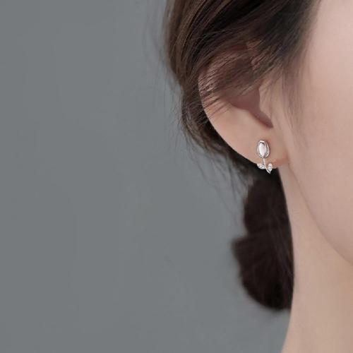 Sterling Silver White Chalcedony Tulip Flower Stud Earrings