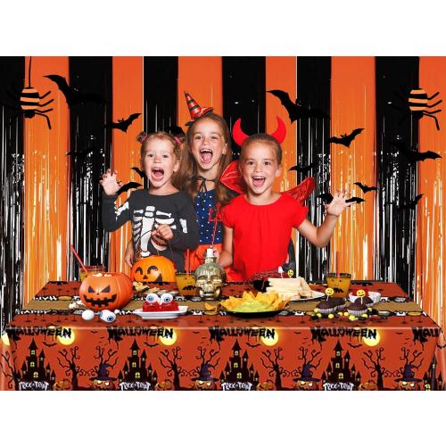 Orange Foil Fringe Curtain Backdrop 3 Pack, 3.2 x 8.2 FT Halloween Decor
