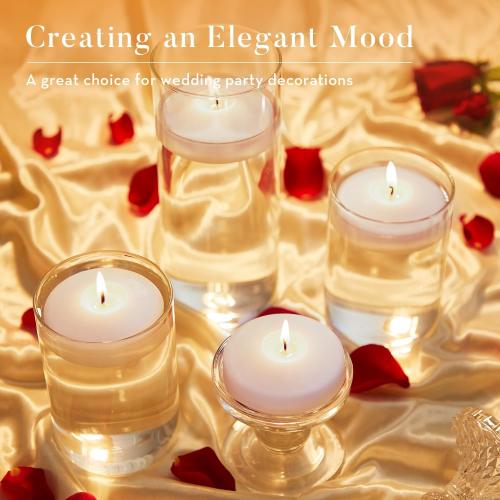 24 Pack White Floating Candles Set, 10 Hours Burns