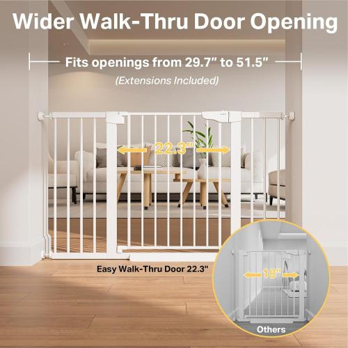 Cumbor 2-Pack 29.7-51.5 in Extra Wide Baby Gate for Stairs, Dog Gate White | Auto Close & Double Lock for Doorways, One-Hand Open Child Gate for Toddler & Pets Indoor, Pressure or Hardware Mounted