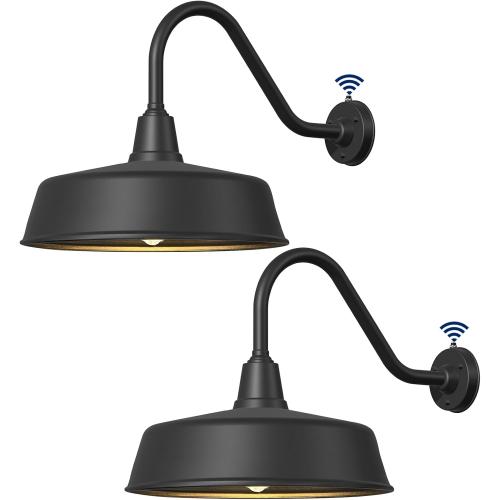 21 Large Outdoor Gooseneck Barn Lights Dusk to Dawn - Classic Farmhouse Light Fixtures with Extended Arms for Garage, Front Door, Porch Lights 2-Pack.