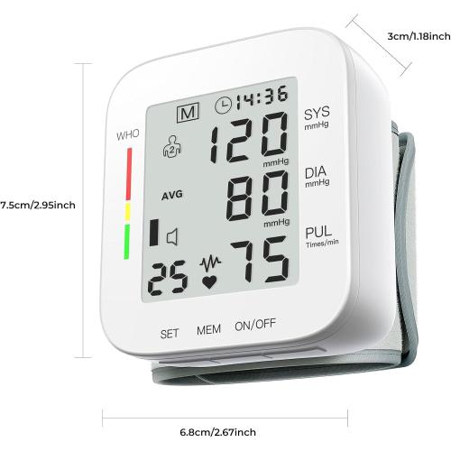 MMIZOO Wrist Blood Pressure Monitor Large LCD Display BP Machine Adjustable Cuff 5.31-7.68 inch Automatic 99x2 Sets Memory with Carrying Case for Home Use (W1681)