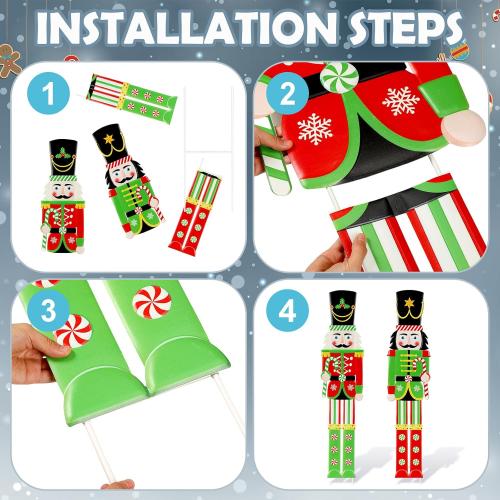 Gisafai 2 Pcs 6ft Large Metal Christmas Nutcracker Outdoor Decoration, Giant Nutcracker Yard Sign with Stakes, Christmas Yard Decor for Pathway Lawn Walkway Holiday Party