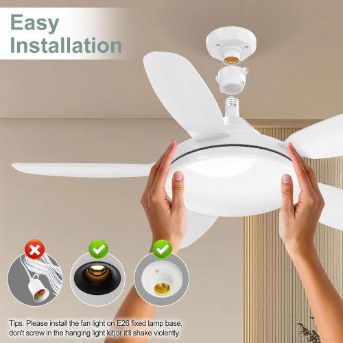 32 Socket Fan Light, 3000 Lumens Small Ceiling Fans with Lights and Remote, E26/E27 Light Bulb Fan with Reversible Motor, Dimmable 3000K-6500K Light Socket Fan for Bedroom Kitchen Garage