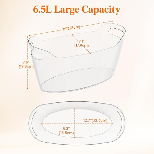 Lifewit 6.5L Plastic Ice Bucket for Parties with Handle & Scoop, 2 Pcs