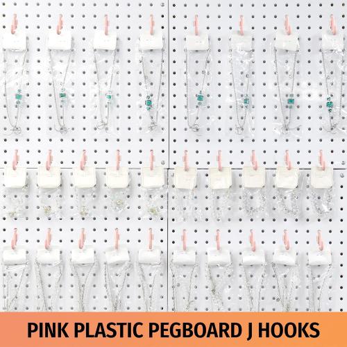HUHOLE 100PC Pink Plastic Pegboard J Hooks for 1/4 Board