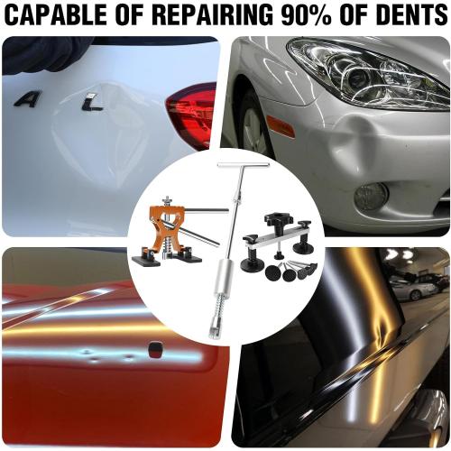 Professional Paintless Dent Repair Kit,Dent Puller Kit with Golden Lifter, Bridge Puller, Slide Hammer T-Bar, Suction Cup for Car Auto Body Hail Damage or Door Ding Removal