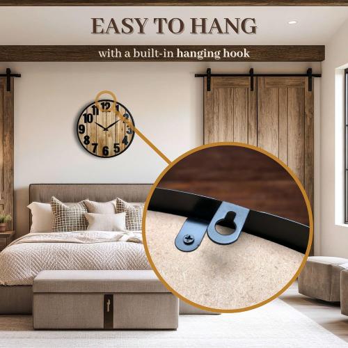 Montoire 24 Inch Wooden Farmhouse Wall Clock Large, Extra Large for Living Room Decor - Big Oversized Rustic Round Decorative Clocks for Walls, Battery Operated