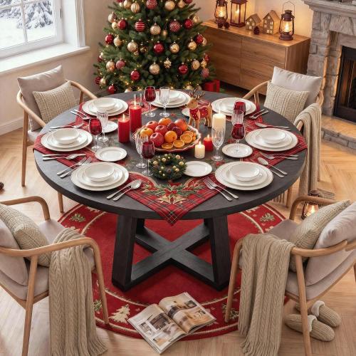 Garvee 47 inch Round Dining Table for 4-6 People, Black Kitchen Table