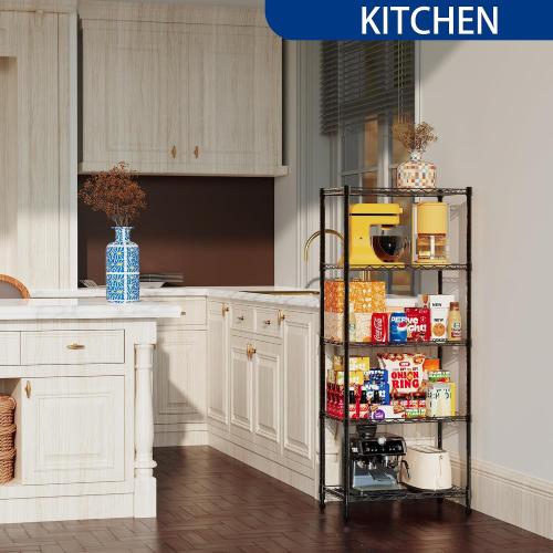 BLACK REGILLER 5-Wire Shelving Metal Storage Rack Adjustable Shelves,Standing Storage Shelf Units for Laundry Bathroom Kitchen Pantry Closet(Black,11.8 D x 21.2 W x 53.5 H)