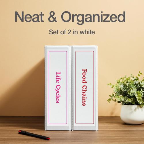 Oxford 3 Inch 3 Ring Binders, 2 Pack, White, Holds 750 Sheets