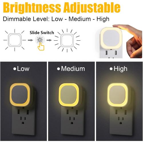 YUNLEX 2 Pack Warm White Night Light, Gentle Eye-Care with Dimmable Soft Glow & Indirect Reflection, Auto Dusk to Dawn Sensor, Plug in Nightlight for Nursery, Kids Room, Bedroom, Hallway