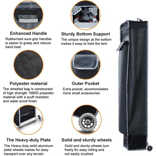 Eurmax USA Heavy Duty Wheeled Roller Bag Pop up Canopy Tent Universal Rolling Storage Bag for 10x10 Canopy Instant Tent (Dark Grey)