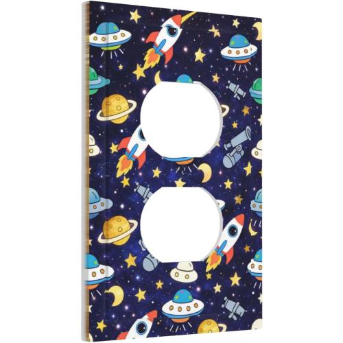 Decorative Outlet Covers Blue Space-themed Rocket Spaceship 1 Gang Duplex Light Switch Cover Plate Unique Wall Plates for Electrical Outlets Switch Plate Covers for Children's Room Decor