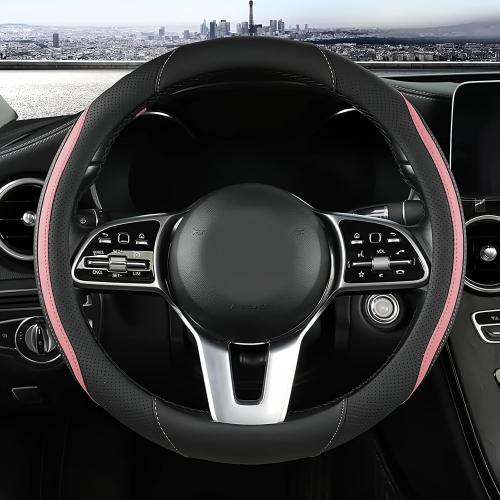 Szttswamp Car Steering Wheel Cover, Microfiber Leather Pink 14.5-15 Inch