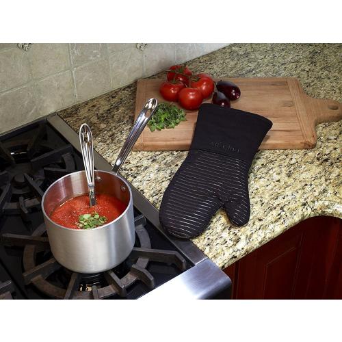 All-Clad Silicone Oven Mitts: Heat Resistant up to 500 Degrees - 100% Cotton & Silicone, 14x7 Oven Mitt for Kitchen and Barbecue, 2-Pack, Black