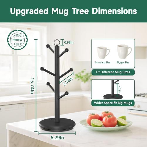 EsLuker.ly Mug Holder Tree Bamboo 360° Rotating Coffee Cup Display Rack