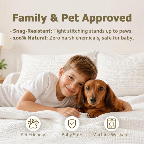 Wonderful Natural Linen Cotton Quilt - Skin-Friendly Breathable & Hypoallergenic Pre-Washed Quilt King, 3 Piece Wave Stitched White Bedding Set, All-Season Use Bedspread & Coverlet Bedding, 104x94